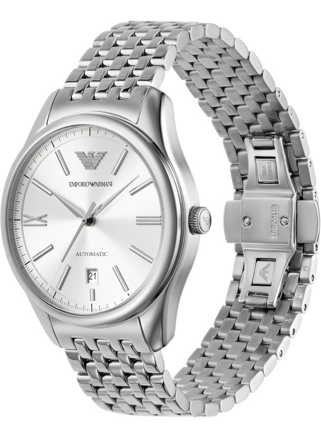 EMPORIO ARMANI Men's Automatic Three-Hand Date Silver Stainless Steel Bracelet Watch AR60076 - Image 4
